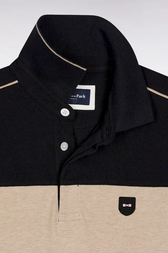 Polo tricolore à manches longues en coton stretch noir coupe slim – Bild 6