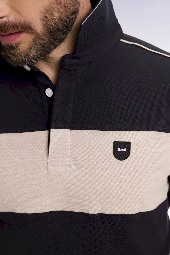 Polo tricolore à manches longues en coton stretch noir coupe slim – Bild 4