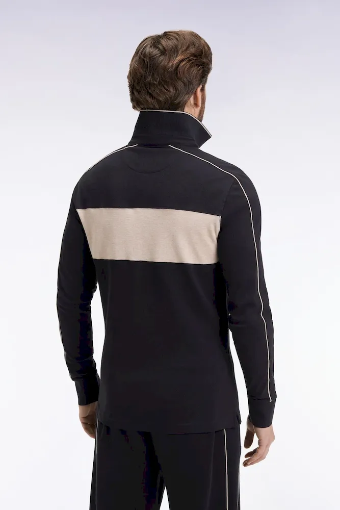Polo tricolore à manches longues en coton stretch noir coupe slim – Bild 5