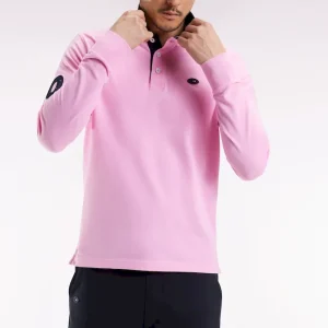 Polo à manches longues en coton rose brodé coupe droite