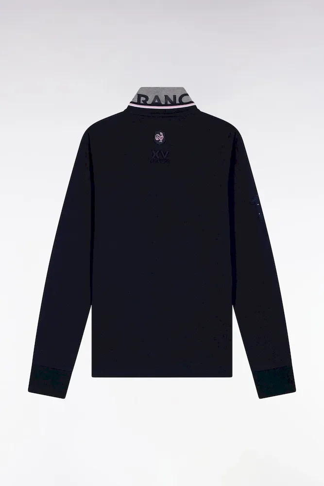 Polo à manches longues en coton marine brodé coupe droite – Bild 2