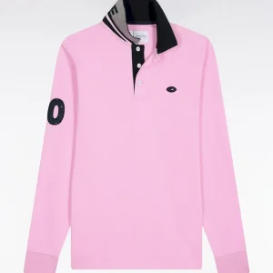 Alternative view of Polo à manches longues en coton rose brodé coupe droite