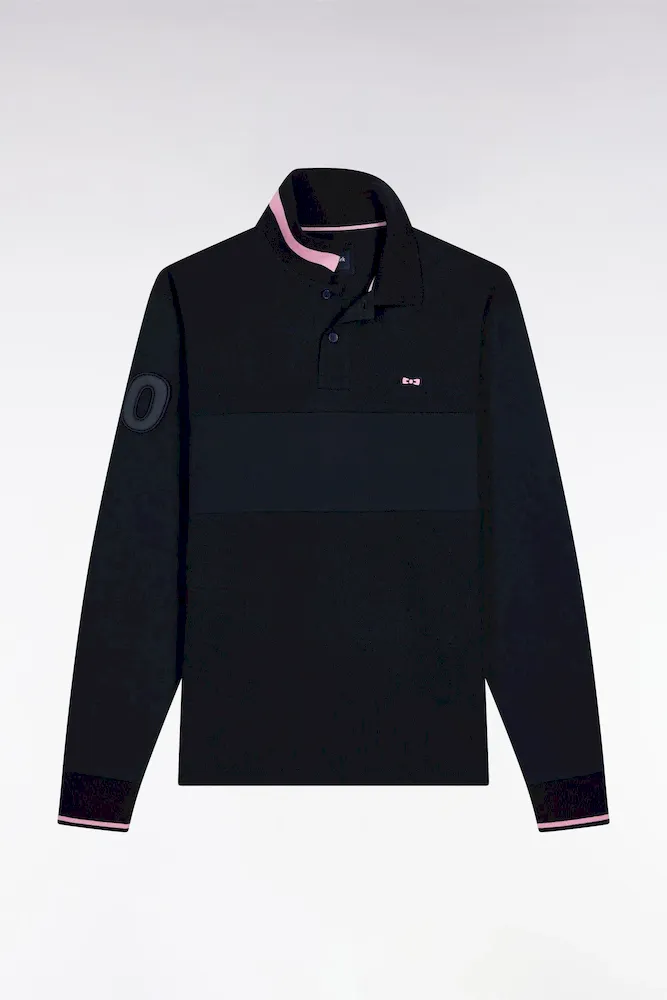 Polo à Manches Longues Bimatière Marine Broderie 10 Coupe Relaxed
