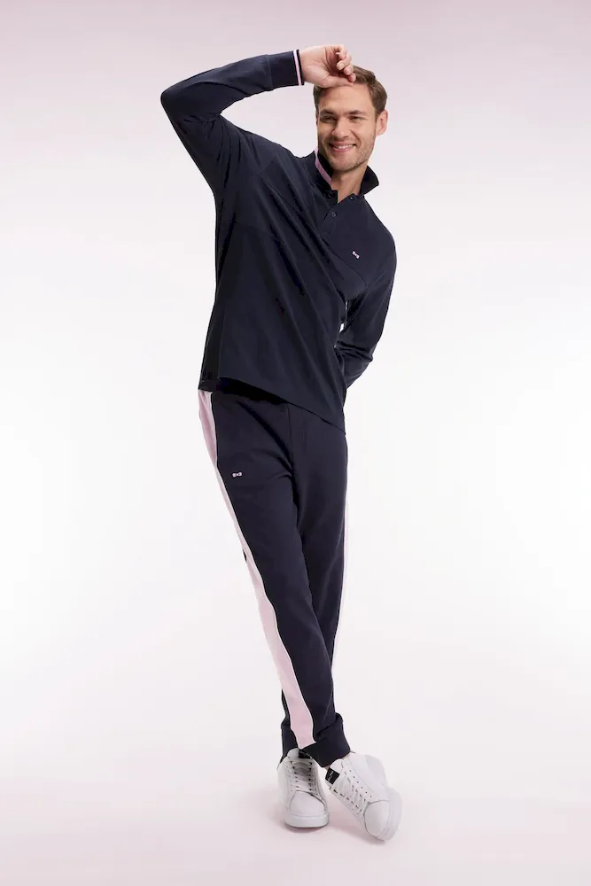 Polo à manches longues bimatière marine broderie 10 coupe Relaxed