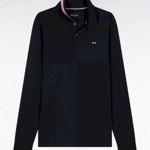 Alternative view of Polo à manches longues bimatière marine coupé-cousu coupe Relaxed