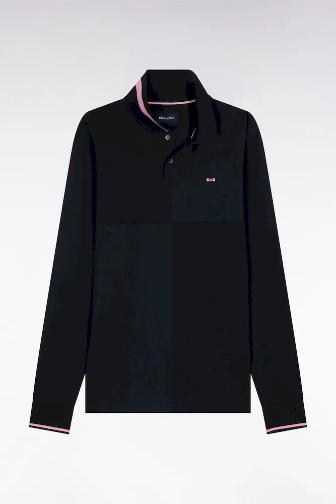 Polo à Manches Longues Bimatière Marine Coupé-cousu Coupe Relaxed