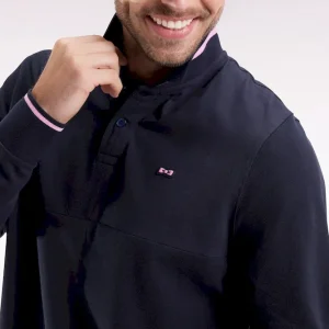 Polo à manches longues bimatière marine coupé-cousu coupe Relaxed