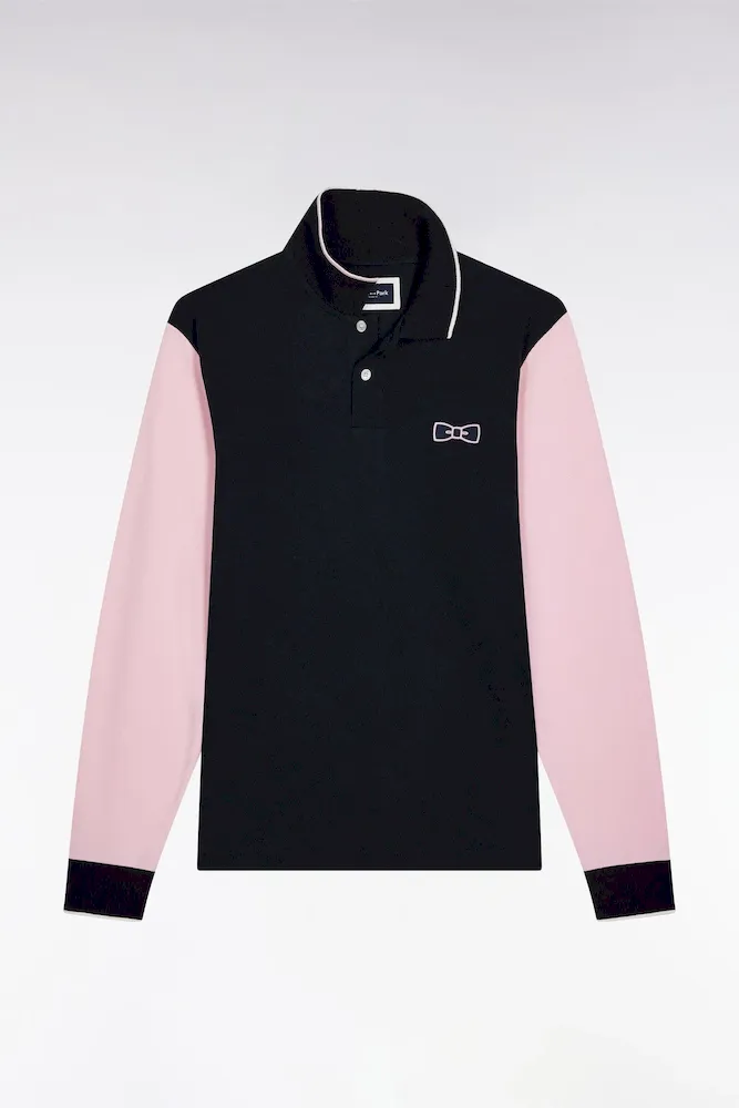 Polo à manches longues bicolore marine et rose à nœud papillon – Bild 2