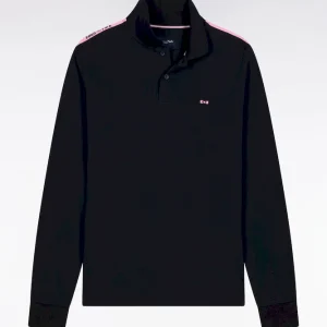 Alternative view of Polo à manches longues en piqué coton marine galon rose siglé