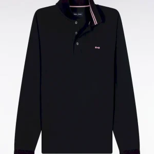 Alternative view of Polo à manches longues en piqué coton marine dessous de col rayé