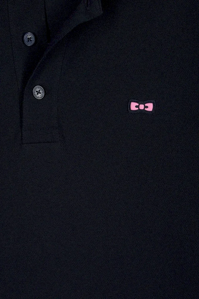 Polo à manches longues en piqué coton marine dessous de col rayé – Bild 5