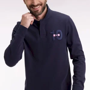 Polo à manches longues en piqué coton marine broderie 10