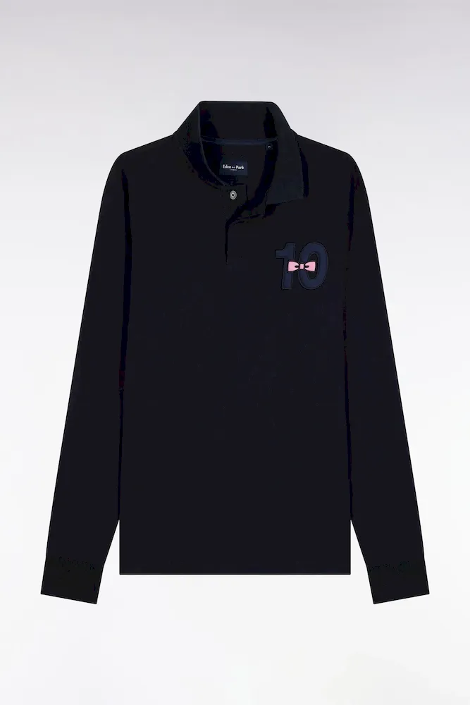 Polo à Manches Longues En Piqué Coton Marine Broderie 10
