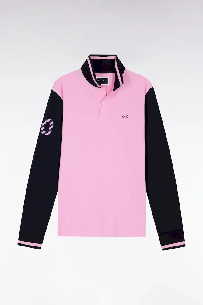 Polo à Manches Longues En Piqué Coton Bicolore Rose Broderie 10