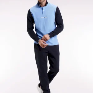 Polo à manches longues en piqué coton bicolore ciel logo Eden Park