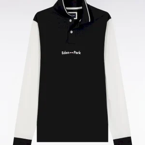 Alternative view of Polo à manches longues en piqué coton bicolore blanc logo Eden Park