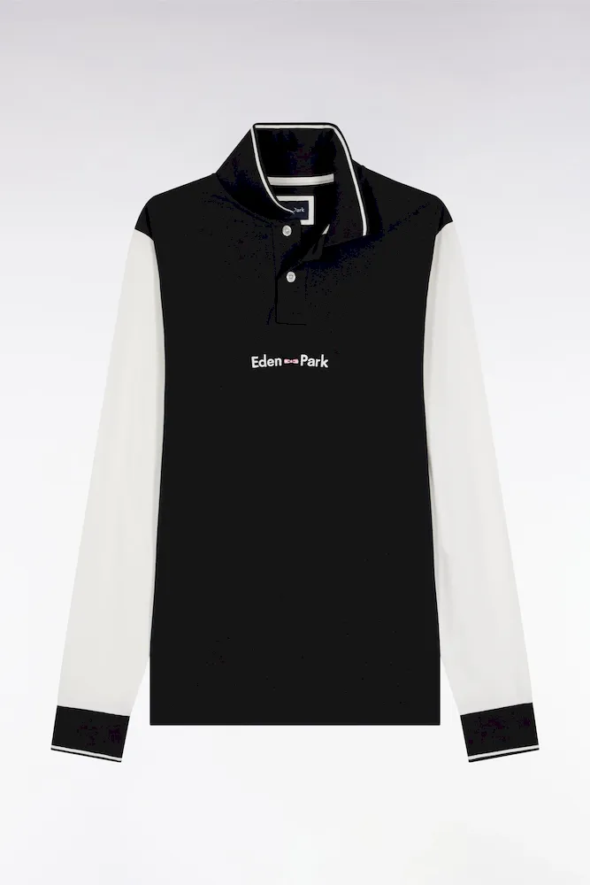 Polo à Manches Longues En Piqué Coton Bicolore Blanc Logo Eden Park