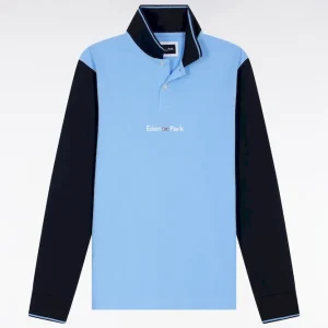 Alternative view of Polo à manches longues en piqué coton bicolore ciel logo Eden Park