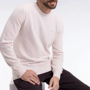 Pull col rond en laine et coton écru