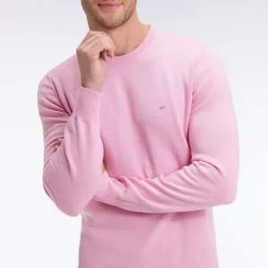 Pull col rond en laine et coton rose