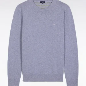 Alternative view of Pull col rond en laine et coton bleu