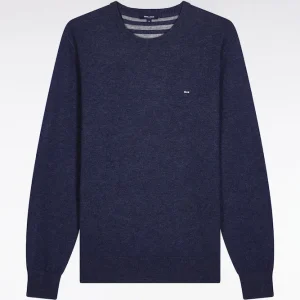 Alternative view of Pull col rond en laine et coton bleu foncé