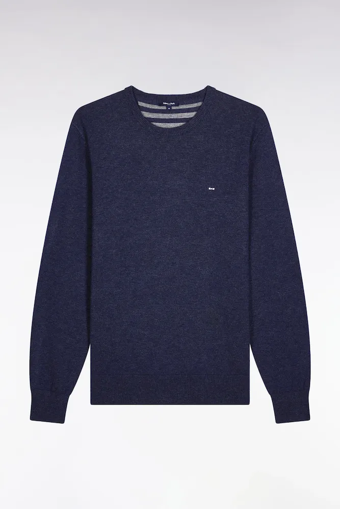 Pull Col Rond En Laine Et Coton Bleu Foncé
