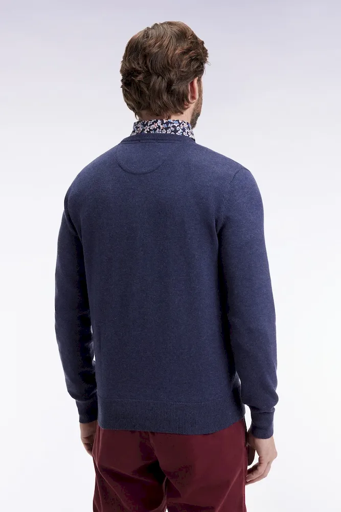 Pull col rond en laine et coton bleu foncé – Bild 5