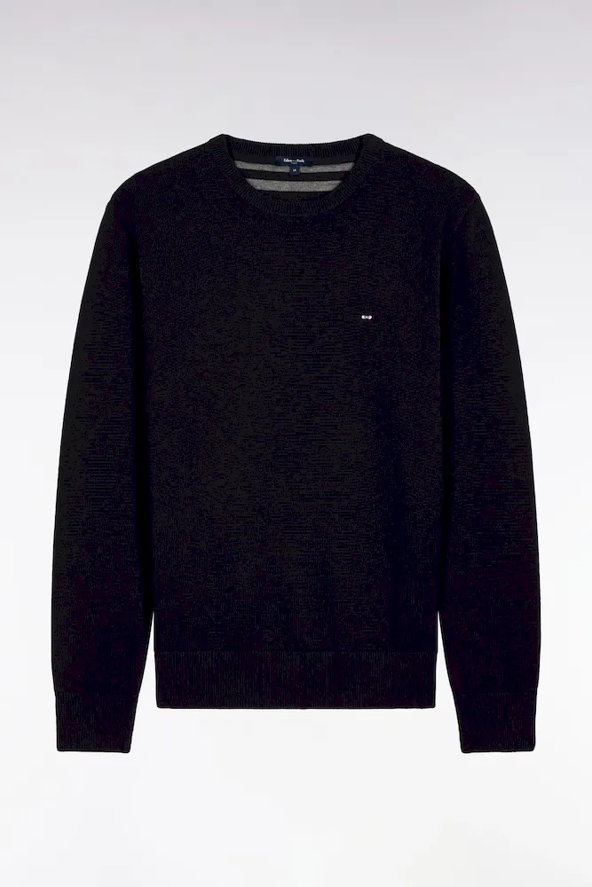 Pull Col Rond En Laine Et Coton Marine