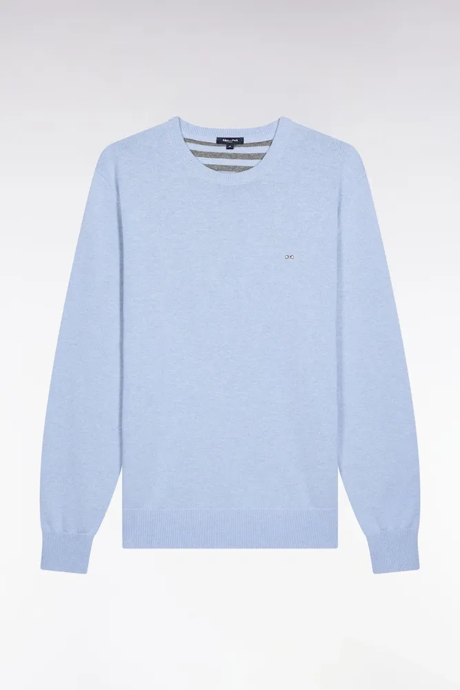 Pull Col Rond En Laine Et Coton Ciel