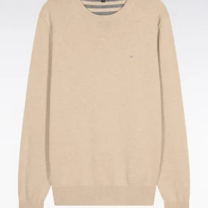 Pull col rond en laine et coton camel