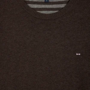 Alternative view of Pull col rond en laine et coton marron foncé