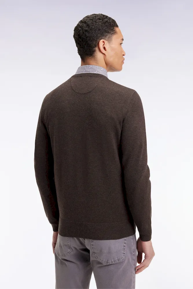 Pull col rond en laine et coton marron foncé – Bild 5