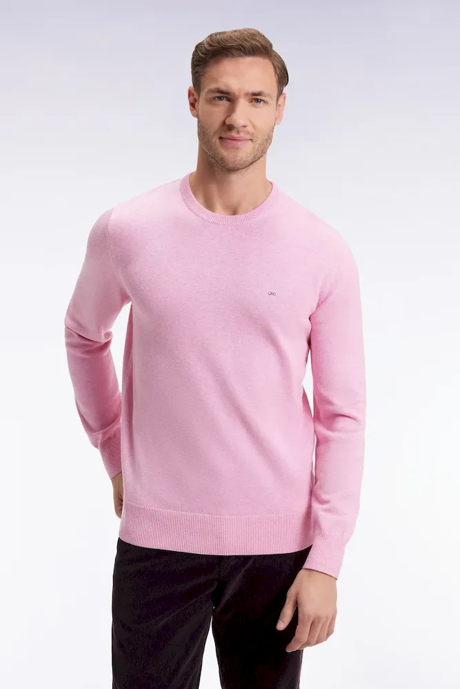 Pull col rond en laine et coton rose – Bild 3