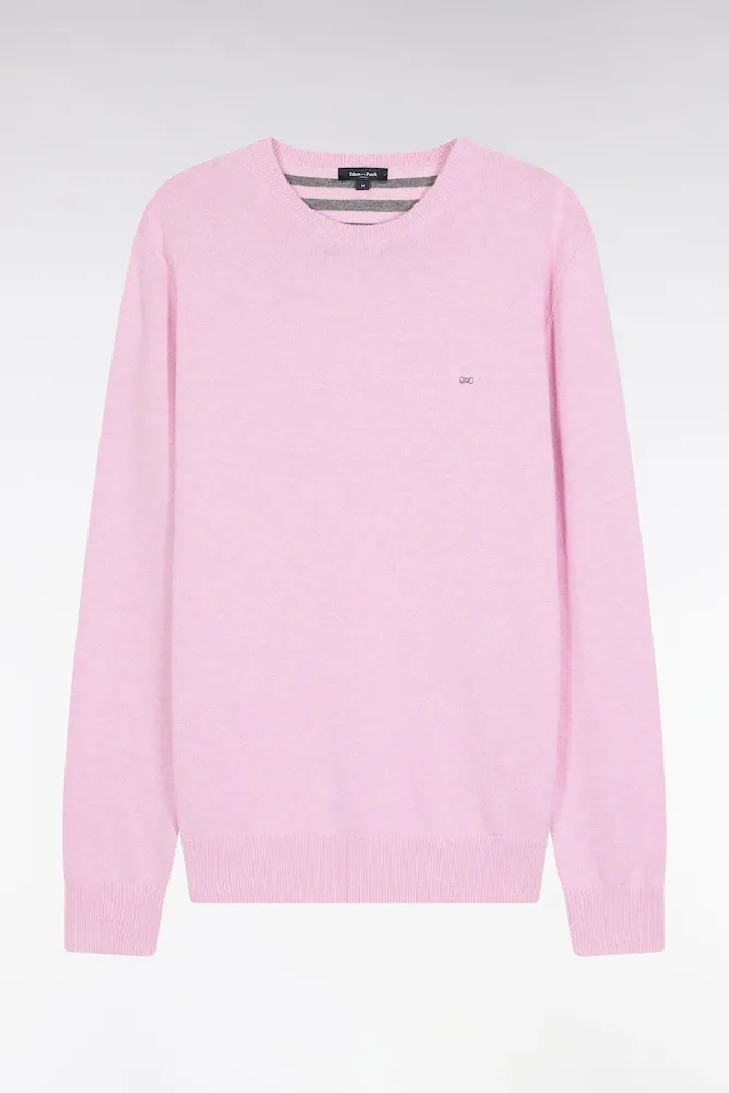Pull Col Rond En Laine Et Coton Rose