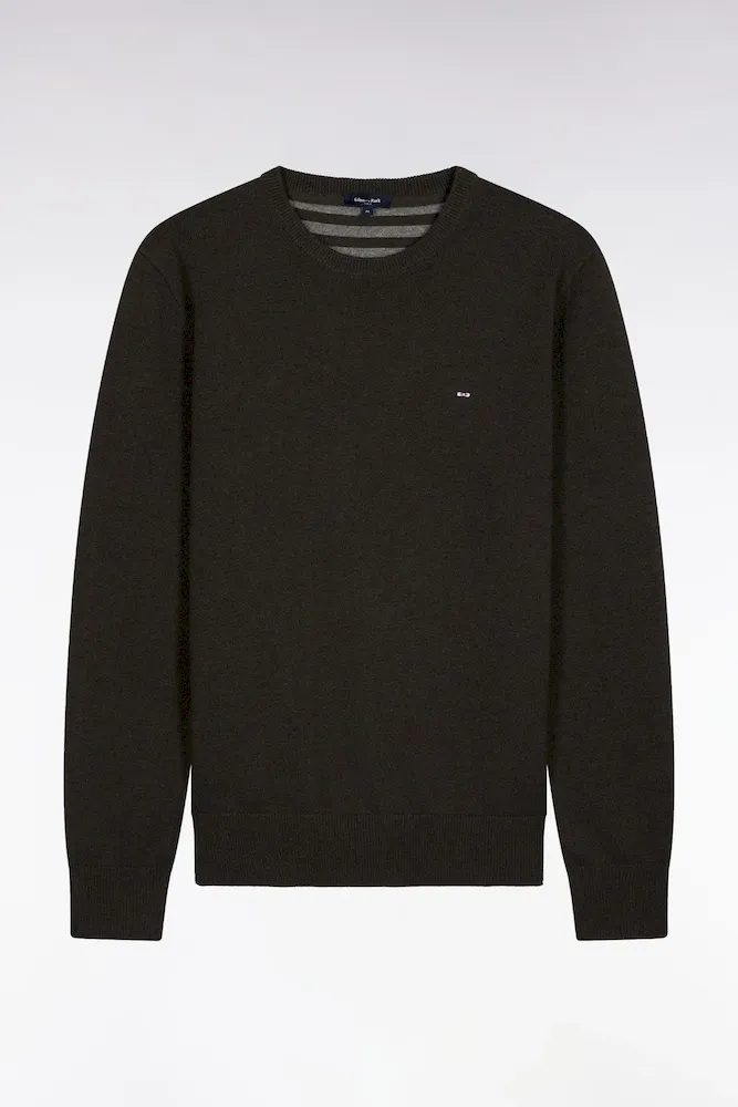 Pull Col Rond En Laine Et Coton Vert Bouteille