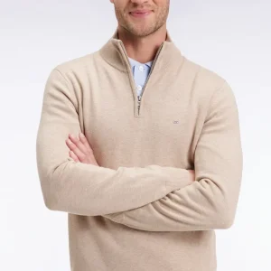 Pull col camionneur en laine et coton beige