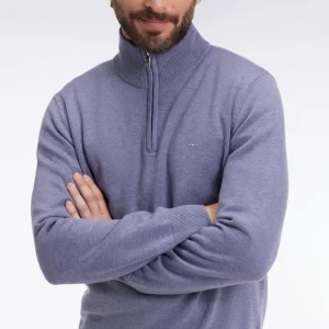Pull col camionneur en laine et coton bleu gris