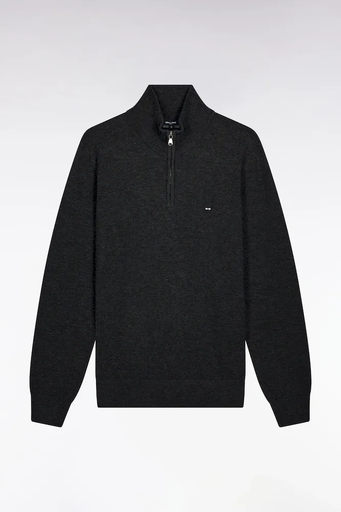 Pull Col Camionneur En Laine Et Coton Gris Foncé