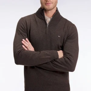 Pull col camionneur en laine et coton marron