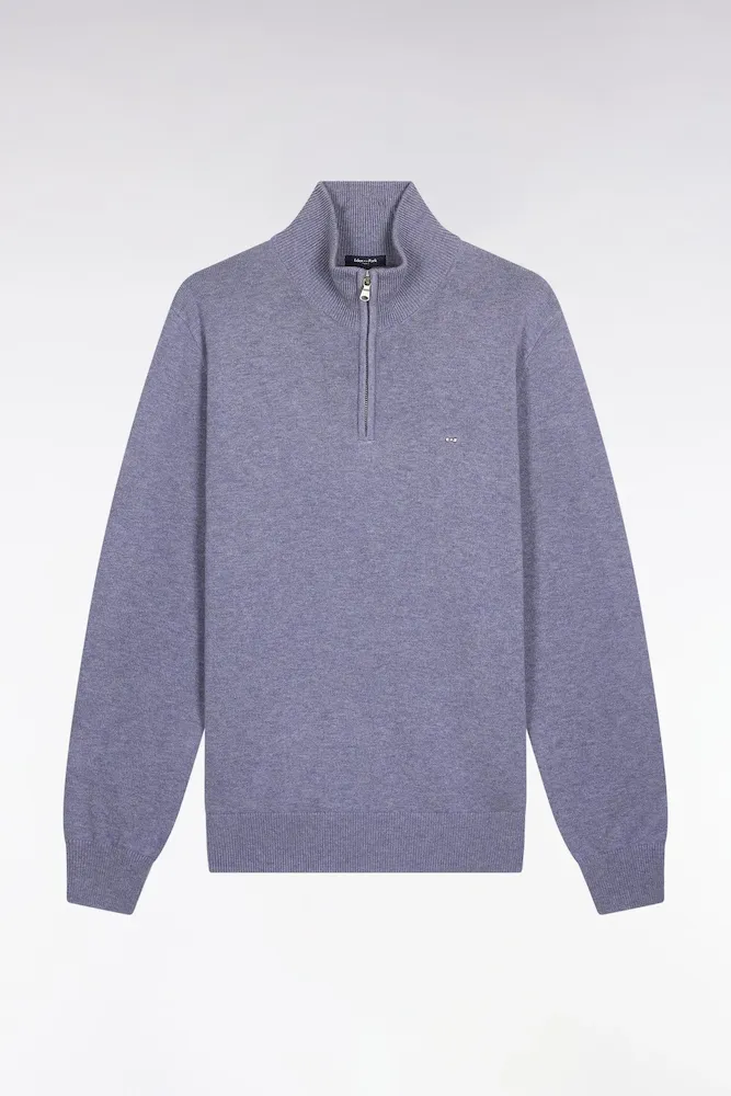 Pull Col Camionneur En Laine Et Coton Bleu Gris