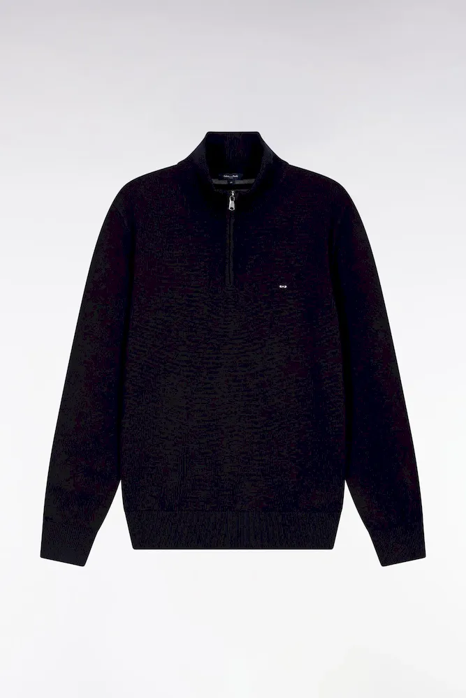 Pull Col Camionneur En Laine Et Coton Bleu Foncé