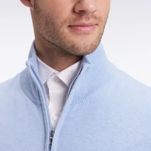 Pull col camionneur en laine et coton ciel