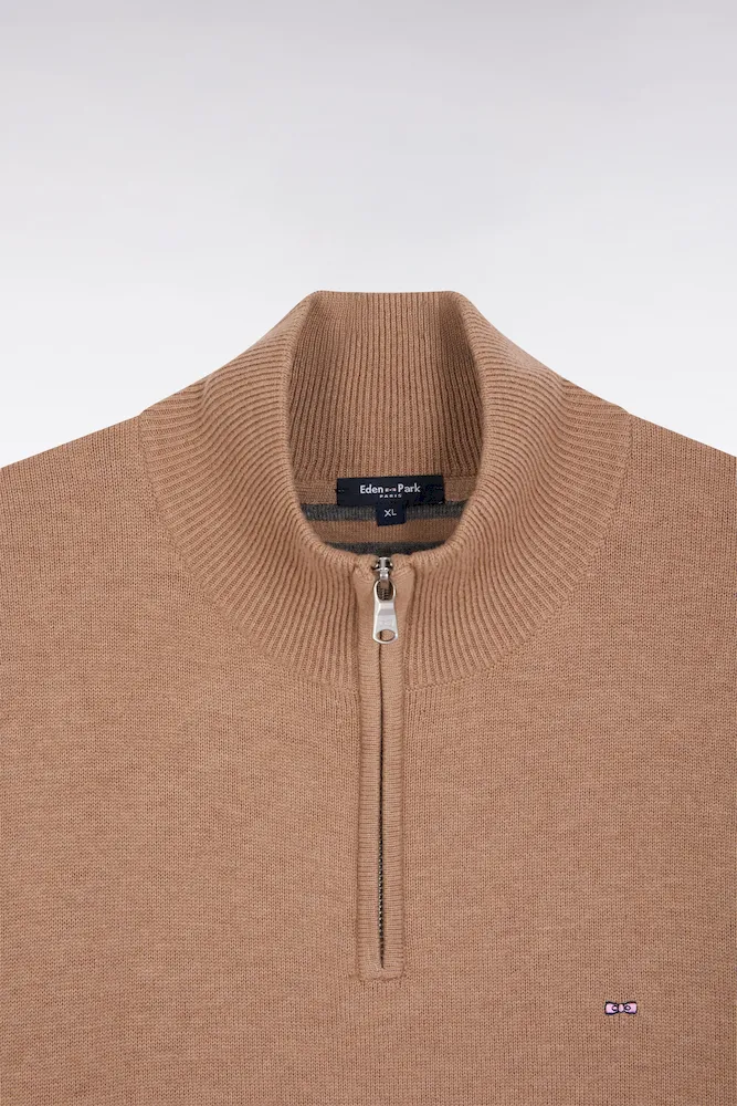 Pull Col Camionneur En Laine Et Coton Beige