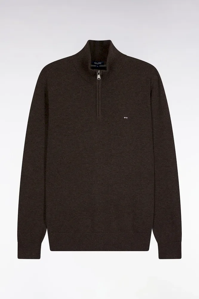 Pull Col Camionneur En Laine Et Coton Marron