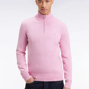 Pull col camionneur en laine et coton rose