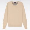 Pull col V en laine et coton camel
