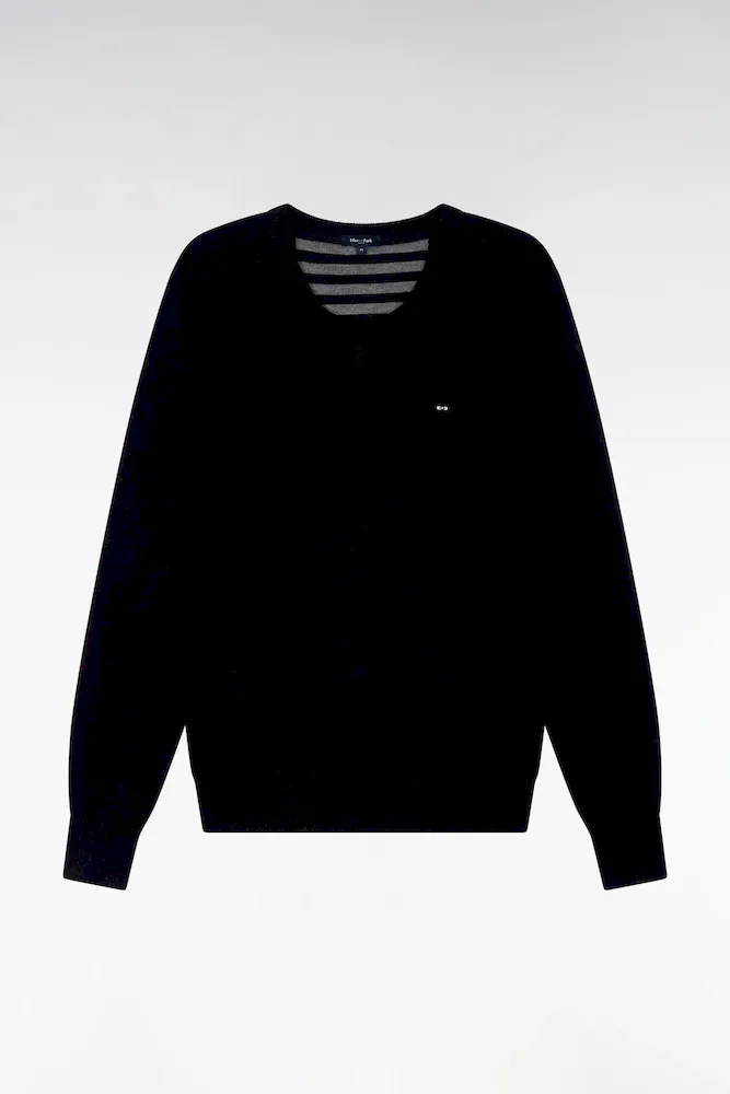 Pull Col V En Laine Et Coton Noir