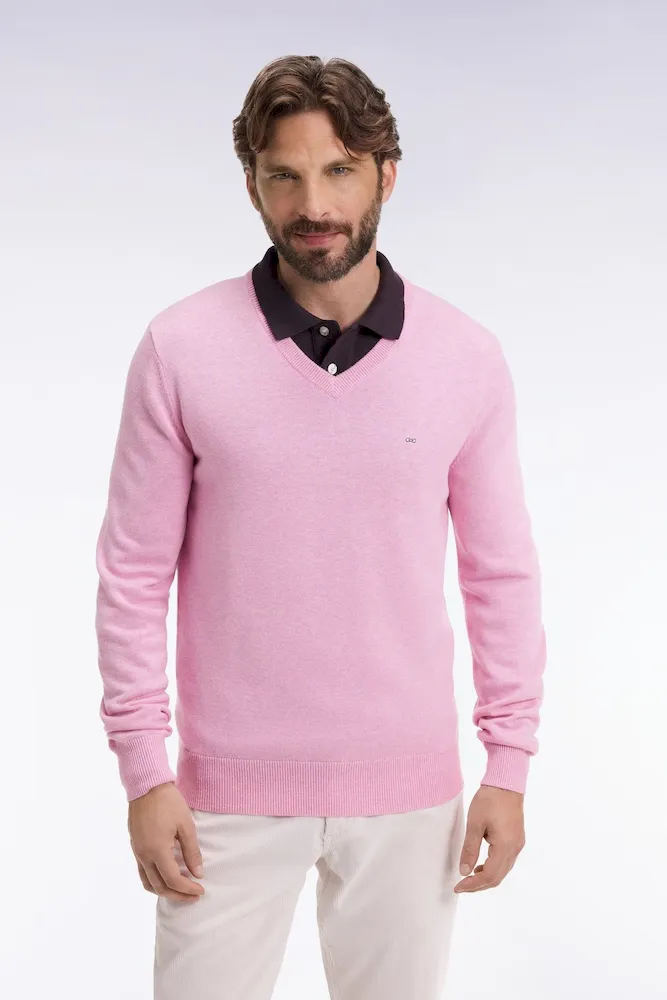 Pull col V en laine et coton rose – Bild 3