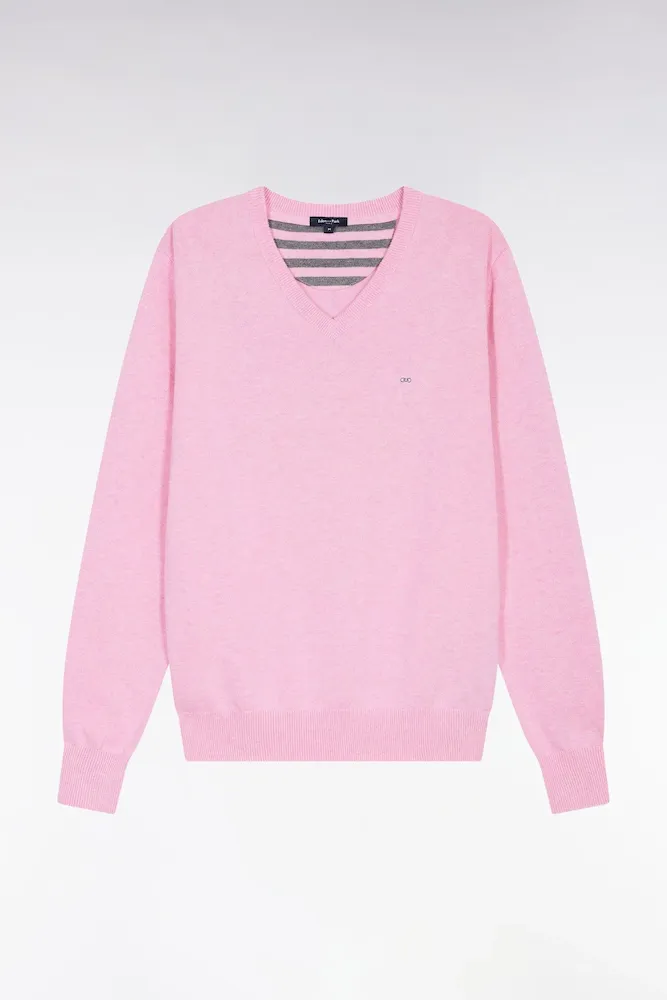 Pull col V en laine et coton rose – Bild 2